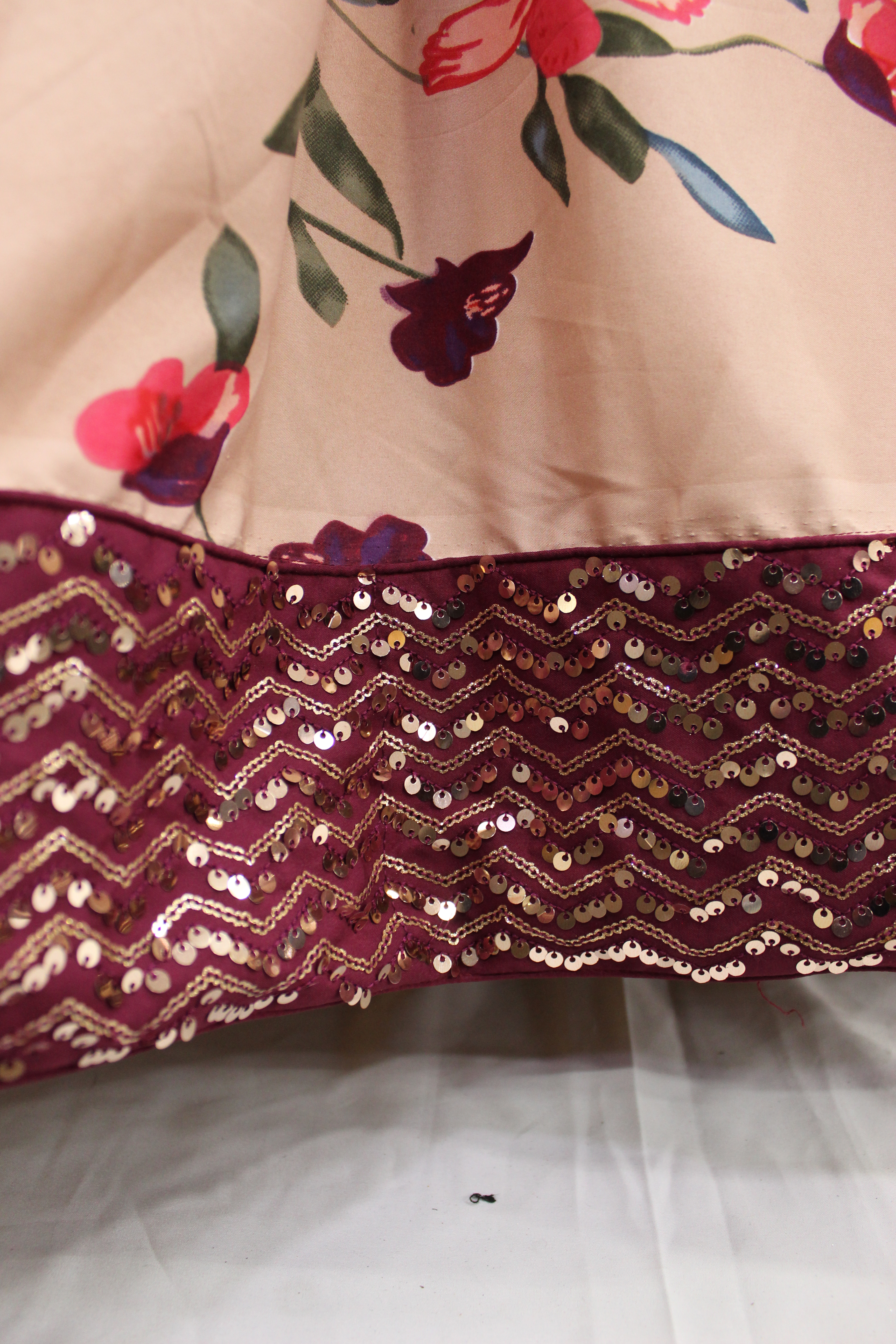 Stylish Crepe Peach Gown With Sequence Belt